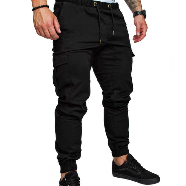 Herr Pocket Byxor Casual Elastisk String Mode Långbyxor Z X Svart Black 4XL