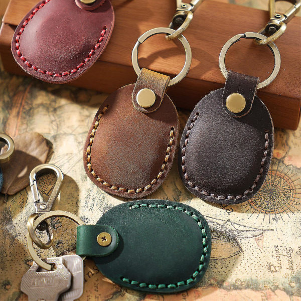 Lærdeksel for AirTag, støtsikker deksel med nøkkelringholder, vintage fulldekkende beskyttende etui for Apple AirTag 4pcs