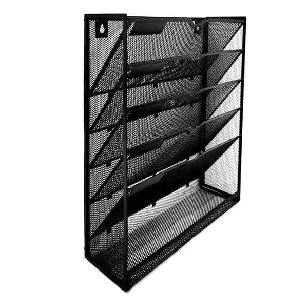 5-Layer Wall File Holder Vertical Placement Glossy Edges Wall Mounted File Holder with Hanging Hole for Office Black