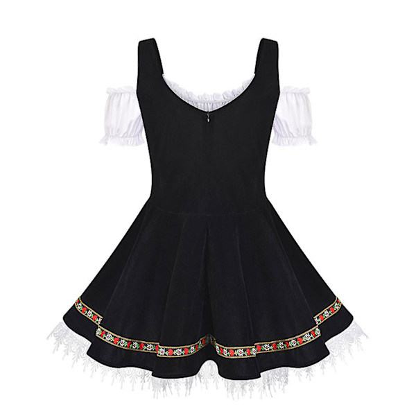 Naisten Oktoberfest-asu, Halloween-olutneito-asuja sametti ja nauhakiinnitysmekko Black  White S