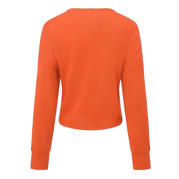 Bomull Dame V-hals Mote Design Løs Ensfarge Casual Cardigan 15 farger Orange 2XL