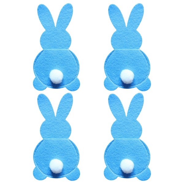 Sett med 4 kaninbestikkholdere påskeharebestikkpose Kaninbestikksett med hale NUO0280 Blue