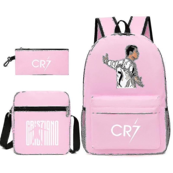 Fotbollsstjärnan C Ronaldo CR7 Tryckt Ryggsäck Runt Studenten Tre-delad Ryggsäck Pink 3 Single shoulder bag