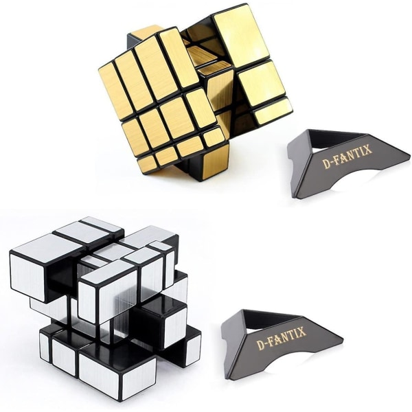Shengshou Mirror Cube Set, Mirror Blocks 3x3x3 Mirror Speed ​​Cube Set Bundle Mirror Cube Pack Puzzle Lelut Hopeinen Kulta Pakkaus 2 St-001