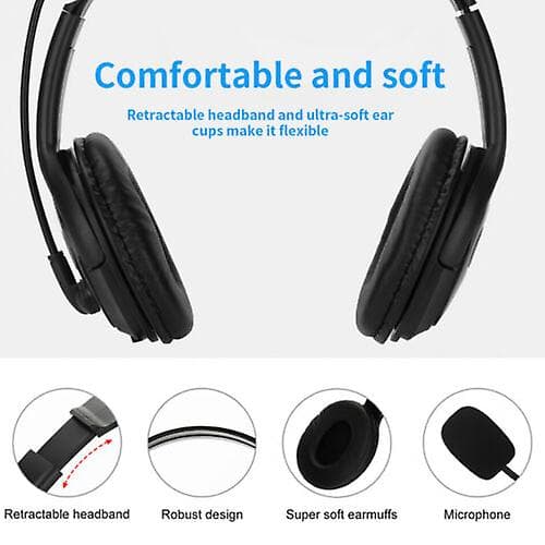 USB-hodetelefoner med mikrofon og støydemping for Skype, bærbare datamaskiner og PC