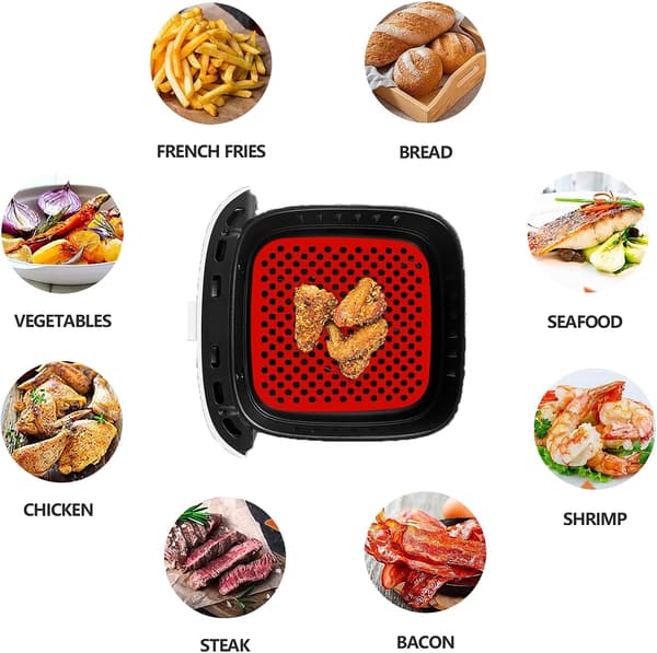 2 stycken 8,5 tum silikonluftfritösfoder Kvadratiska återanvändbara luftfritösmattor Icke-klibbiga luftfritösfoder för luftfritös bakning ångning matlagning