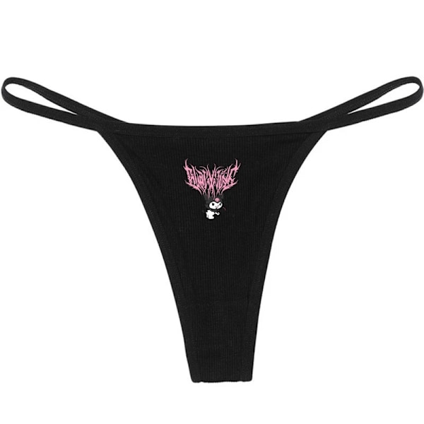 Hellokitty Ren Bomull Tunn Rem Sexig Stringtrosa Låg Midja Sömlös Anime Tecknad Kuromi Underkläder för Kvinnor Enkla Ribbade T-trosor SVART 3 BLACK 3 L