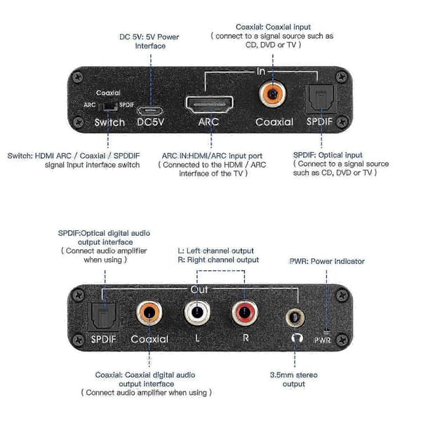 Audio Extractor 192KHz DAC Converter ARC Audio Extractor Understøtter Digital HDMI-kompatibel lyd til An-JC black
