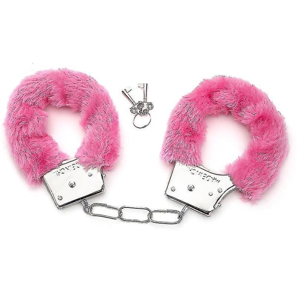 Metalliset käsiraudat kahdella avaimella, jotka ovat yhteensopivat Cosplay Police -roolilelun kanssa pink