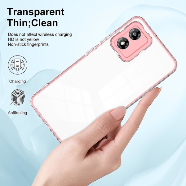 For Motorola Moto E13 4G 3-i-1 Transparent Telefondeksel Kamerabeskyttelse TPU + PC Sjokkbestandig Etui Pink