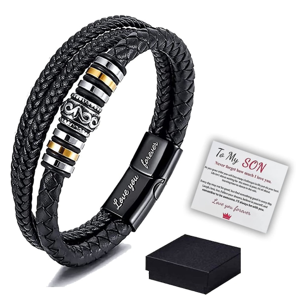 Til Min Sønn - Elsker Deg For Evig Lær Armbånd, Menn Braided Lær Armbånd Bangle Wristband