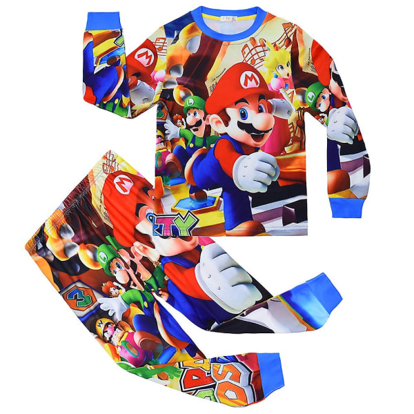 4-9 år børn Super Mario Bros Pyjamassæt Pjs Nattøj Pyjamas Outfits Gaver B 7-8Years