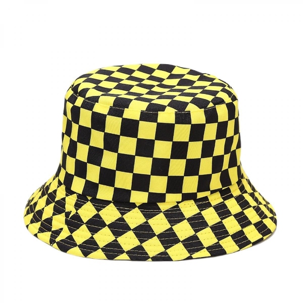 Wekity Cute Bucket Hat Beach Fisherman Hats til kvinder, vendbare dobbeltsidet slid Unisex (gitter, sort og gul)