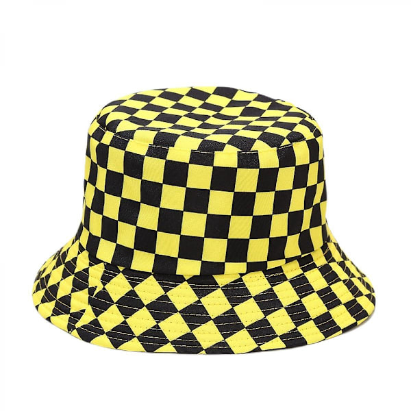 Wekity Søt bøttehatt Strand Fiskehatt For Kvinner, Reversibel Dobbeltsidig Bruk Unisex (Gitter, Svart Og Gul)