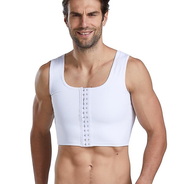 Menn kompresjonskorsett Body Shaper Tank Top Tre-breasted Vest Shapewear Slankende underskjorte White XL