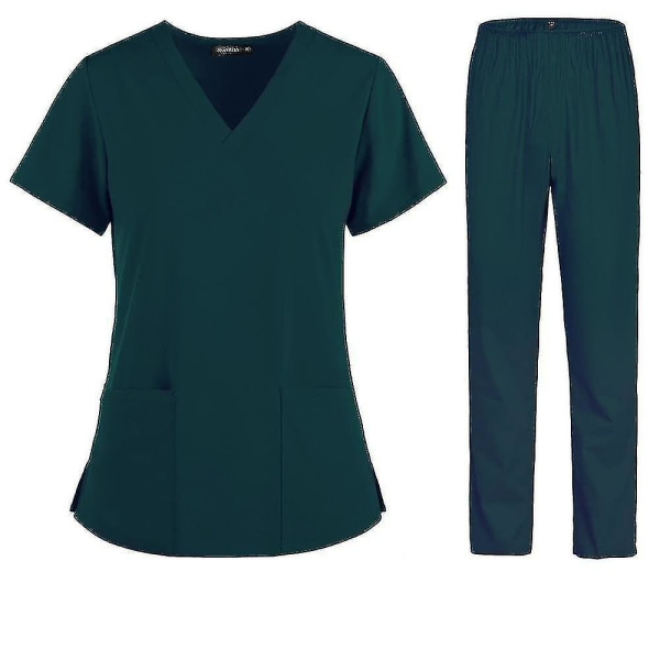 Sykepleier kvinner Stoff Kortermet medisinske uniformer Green XL