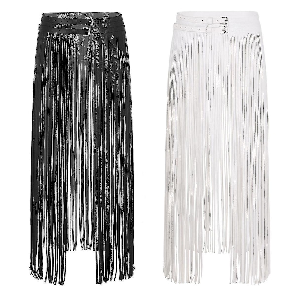 Damernas Mode Clubwear Läder Spännen Gothic Punk Lång Frans Dekoration Skirts Bälte Nattklubb Kostym Cosplay Fester Kjolar White