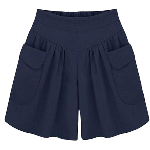 Naisten keski-vyötäröiset suuret lyhyet housut Pehmeät mukavat juoksuhousut ulkoilmaan ja ostoskävelyille -4 Navy Blue 2XL