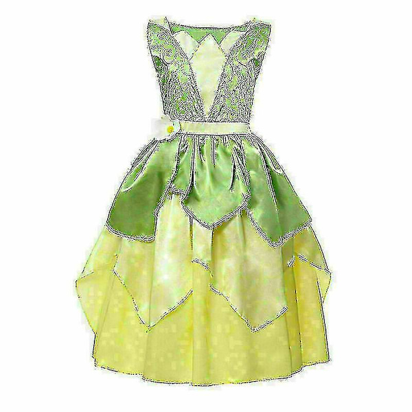 Tiana Prinsessklänning för Flickor, Prinsessan och Grodan Cosplay Julfest V dress with set 130cm(6y)