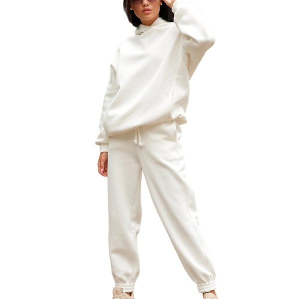 2-delad Hoodie-set med enfärgad tröja och byxor - Tjock träningsdräkt Apricot XL