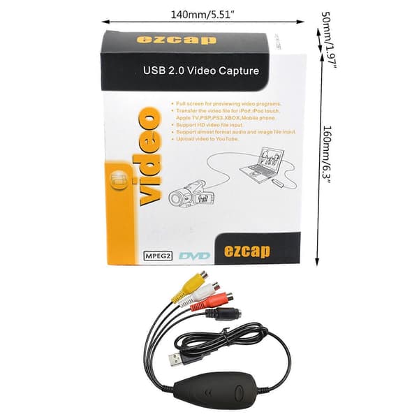 Ezcap172 USB Video Grabber Capture Converter Adapter VHS Videospiller DVD-videokamera for Windows 10-system