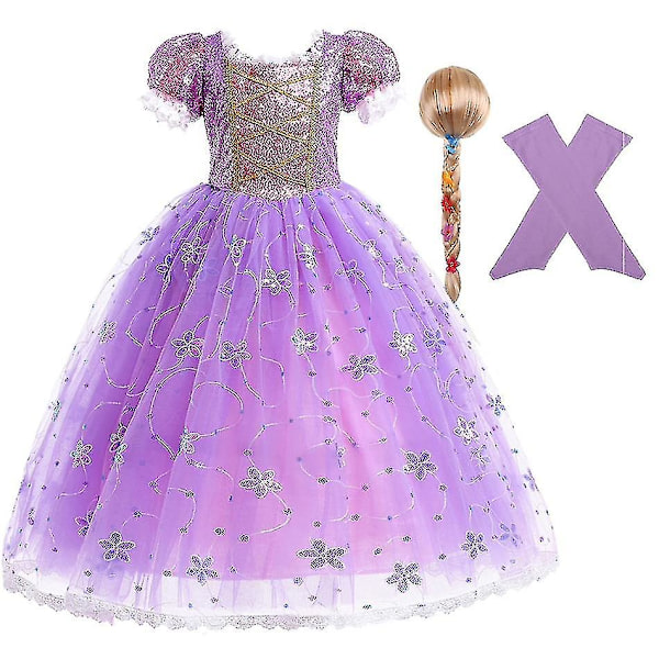 Prinsessan Rapunzel Klänning för Flickor Elegant Lila Klänningar Fint Karneval Kostym Barn Bal Kvälls Klänningar Halloween Rollspel Klänningar 9-10Y Tag-150 Rapunzel Sets 01