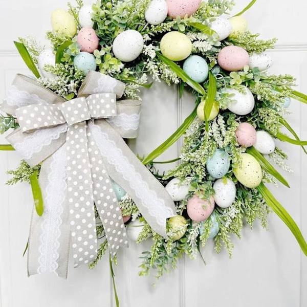 Pääsiäisseppele, 18 cm keinotekoinen marjaseppele pääsiäismunilla etuoven koristeluun Multicolor