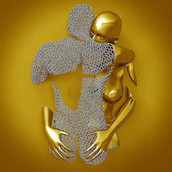 Hjärtformad Grå 3D-konstvägg Metallfigur Skulptur Par Hängande Målning För Hemmet Gold FG427 40X40cm