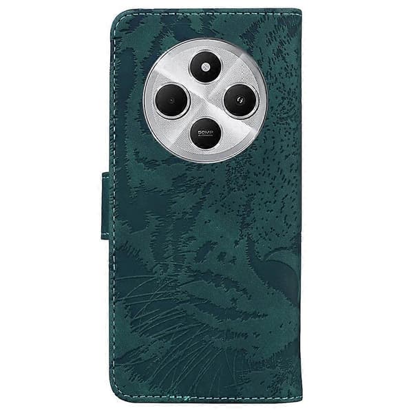 Tiger Præget Læder Etui Til Redmi 14C 4G Green
