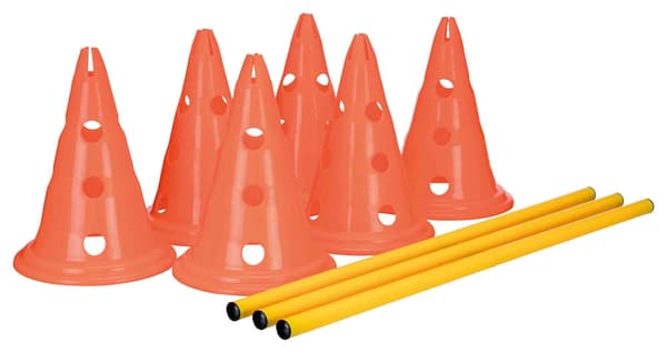 6 Cone Obstacle Kit - 3 Bars - Variable Height Adjustment: 6 cm / 13.5 cm / 20 cm - Orange/Yellow - 32091