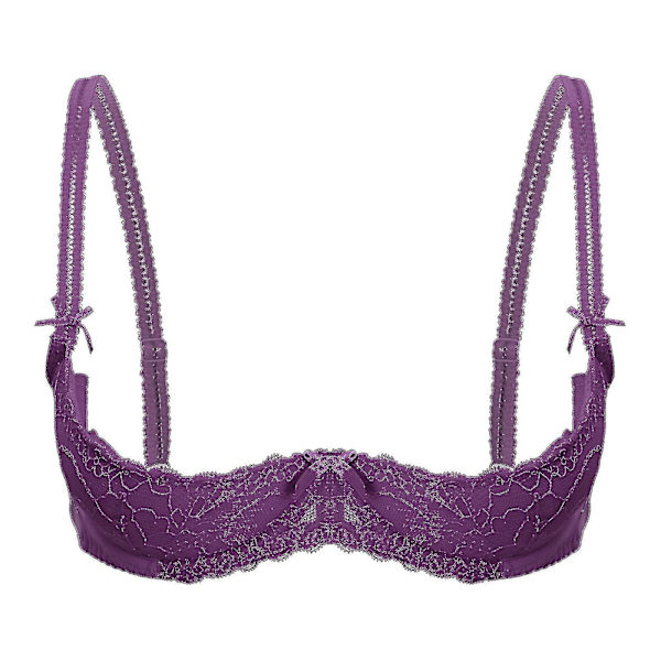 Dame 1/2 Kop Push Up Underwire Lace BH Lingeri Åben Brystkop BH Toppe Justerbar Rem Svampepolstret BH Undertøj Purple A 4XL