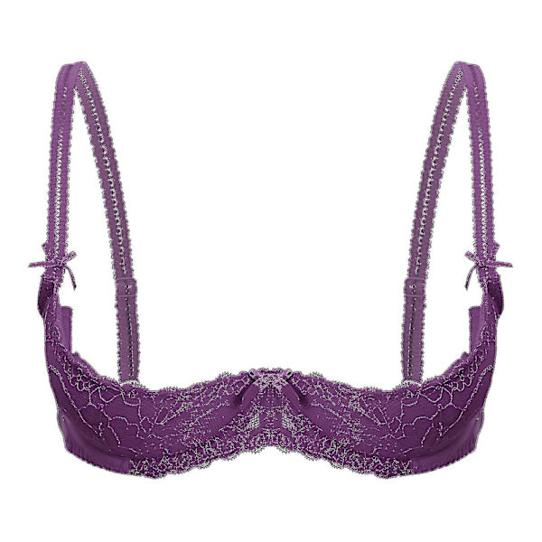 Dame 1/2 Kop Push Up Underwire Lace BH Lingeri Åben Brystkop BH Toppe Justerbar Rem Svampepolstret BH Undertøj Purple A S