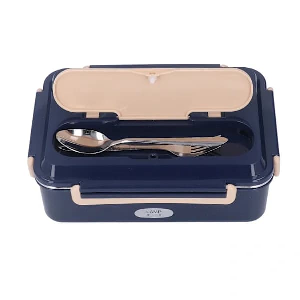 Electric Lunch Box 304 Stainless Steel Waterless Long-lasting Freshness Heated Lunch Box with Portable Handle 2 Compartments EU Plug 220V 1.2L