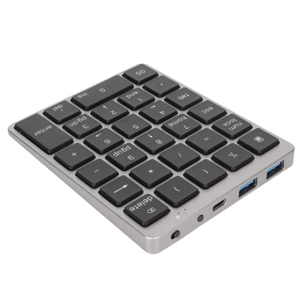 Numeric Keypad Mini USB Rechargeable Wired 28 Keys Slim Portable Aluminum Alloy Dark Gray