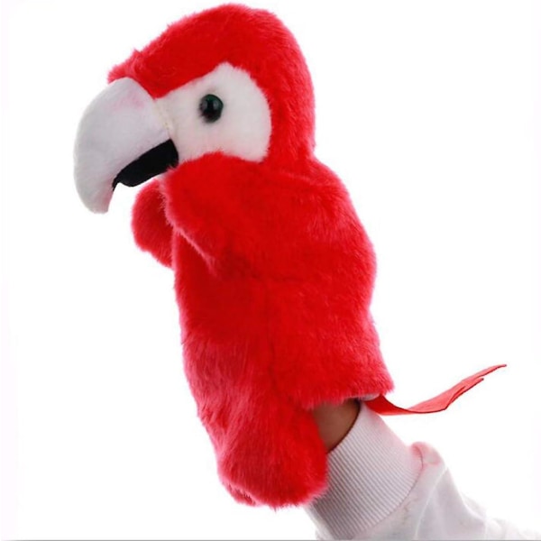 Plysch papegoja Handdockor Fåglar Gosedjur Leksaker för fantasifulla låtsaslek Berättande Röd