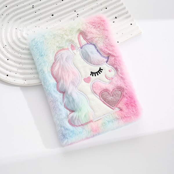 Plush Anteckningsbok A5 Anteckningsblock Plush Broderi Cartoon Kreativ Söt Anteckningsbok Gradient unicorn