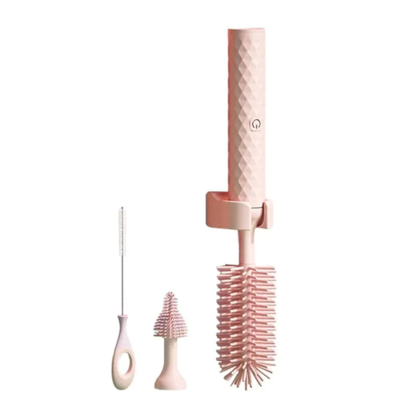 Elektrisk Silikonflaskborste 360° Rotationsrengöringsset A Pink 3pcs Set