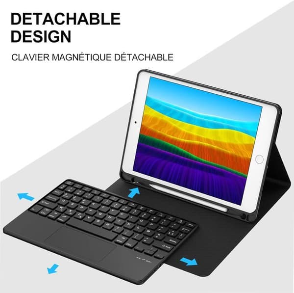 Tastaturetui med trackpad - Kompatibelt med iPad 9/8/7 - AZERTY - Bluetooth - PU-læderbeskyttelse - Sort