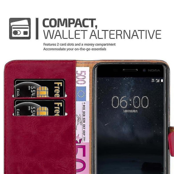 Case Nokia 6 2017 taitettavalle phone case - cover - jalustalla ja korttilokerolla Red