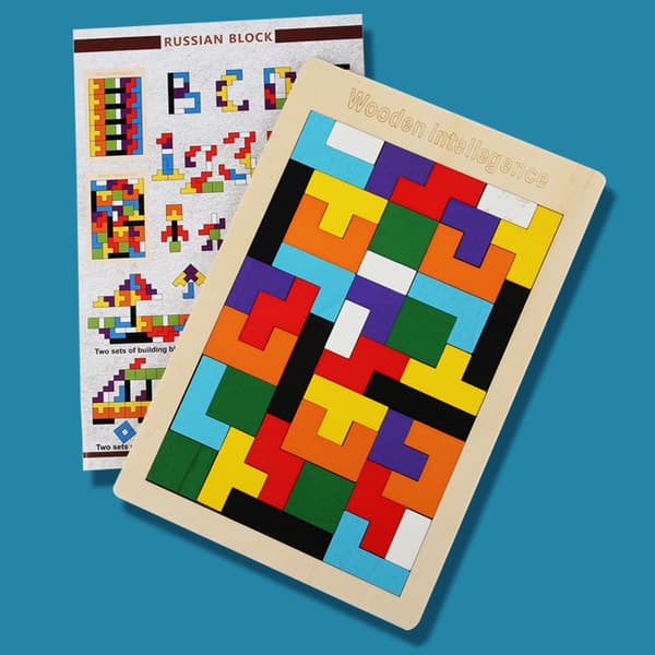 Träleksak med Tetris-byggklossar för barn