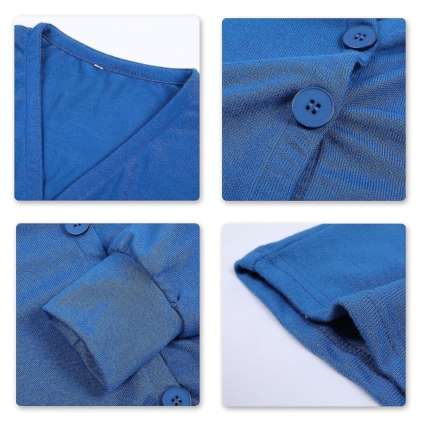 Bomuld Dame V-hals Fashion Design Løs ensfarvet Casual Cardigan 15 farver Blue 2XL