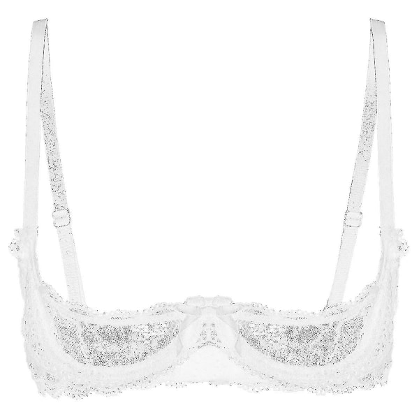 Dame 1/4 Cups Underwire BH Halter Hals O-Ring Gennemsigtig Blondering Push Up BH Lingeri Bryst Åben BH Undertøj Xinmu White C 4XL