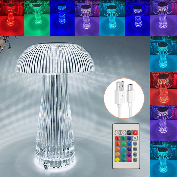 Kreativ svampebordlampe diamantkrystalbordlampe blændende berøring Dekorativt atmosfærelys vandmænd Lille natlys 16 colors