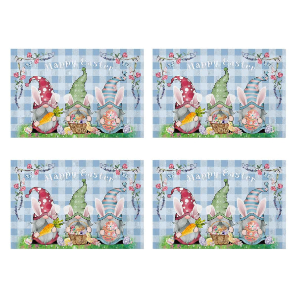 4 stk påske dækkeservietter Bomuld Linned Varmebestandig bordmåtte Bunny Gnome dækkeserviet Style 3