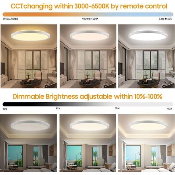 Dimmable LED Ceiling Light - with Remote Control, Ceiling Lamp, Living Room Lamp, Flat Round, Interior, 1 pc, 29×29×3 cm