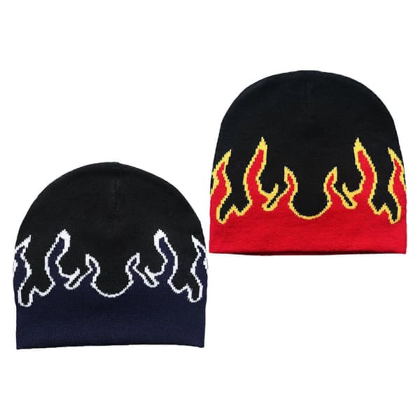 Flame Mössa Flame Skull Cap Eldflamma Mössa Stickad Mössa Slouchy Mössa Grafisk Mössa Y2K Mössor Skullies Mössa Röd Navy Blue