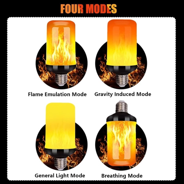 Flame Lamp | Flame Effect Bulb | LED Flickering Light Bulb, 4 Lighting Modes Indoor