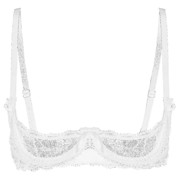Damunderkläder, spetsbh med bygel, halterhalsband, O-ring, push-up, genomskinlig, Xinmu White C S