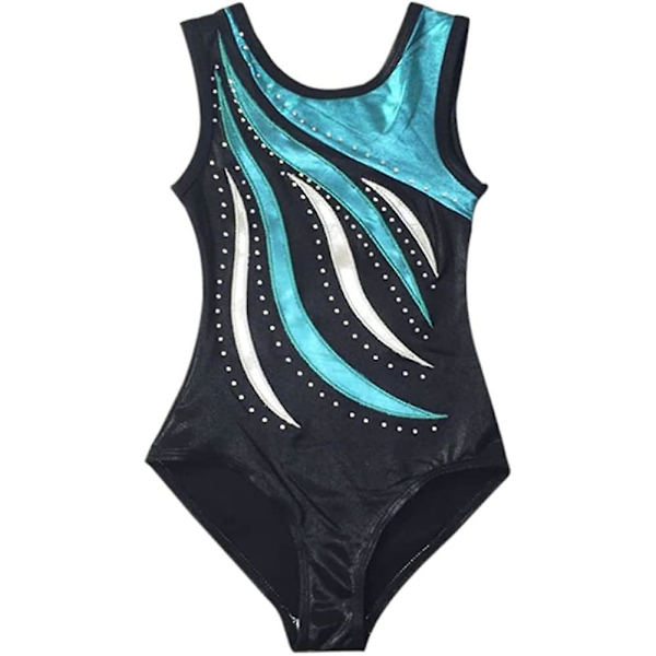 Flickor En-delad Randig Gymnastik Ballet Leotards Glimmande Diamant Broderad 5-6 YearS