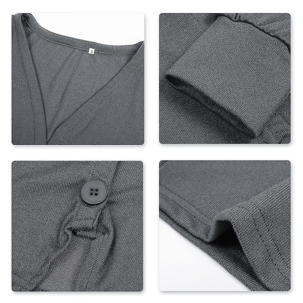 Bomull Dam V-ringad Modedesign Lös enfärgad Casual Cardigan 15 färger Gray L